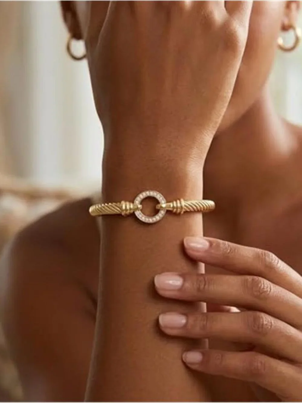 Two Tone Twisted Cable Cuff Bracelet Gold Silver Bangle for Women